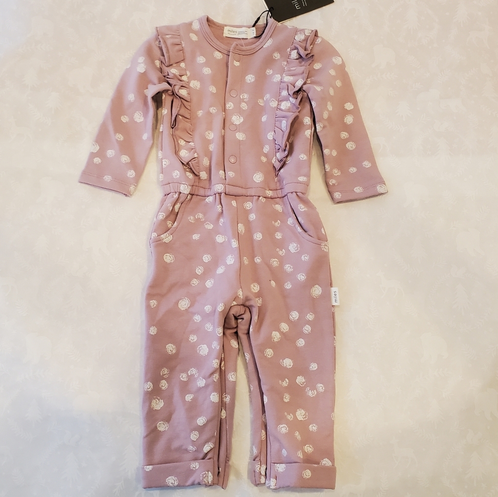 💖💕NWT Miles Baby ruffle polka dot romper purple size 6 months